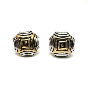 Vintage Oversized Button Style Earrings Geometric Two Tone Clip-on